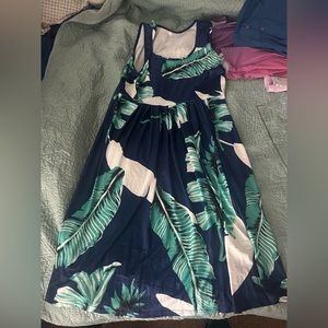 Navy palm leaves midi dress